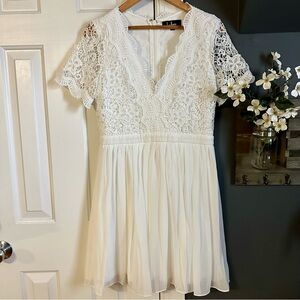 Lulus Angel in Disguise White Lace Skater Short Sleeve Dress